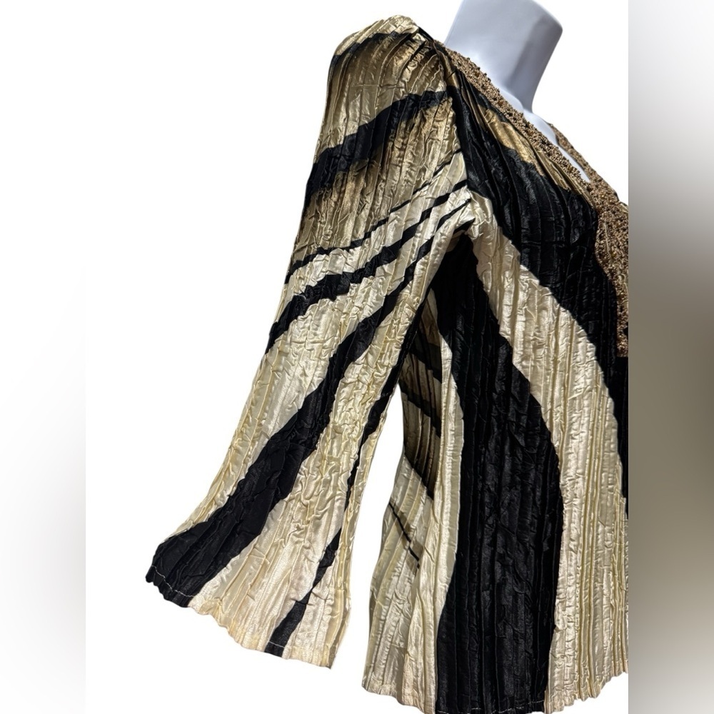 Alberto Makali Black Gold Crinkle Knit Beaded Top Women’s M Evening Artsy Y2K - Picture 5 of 12